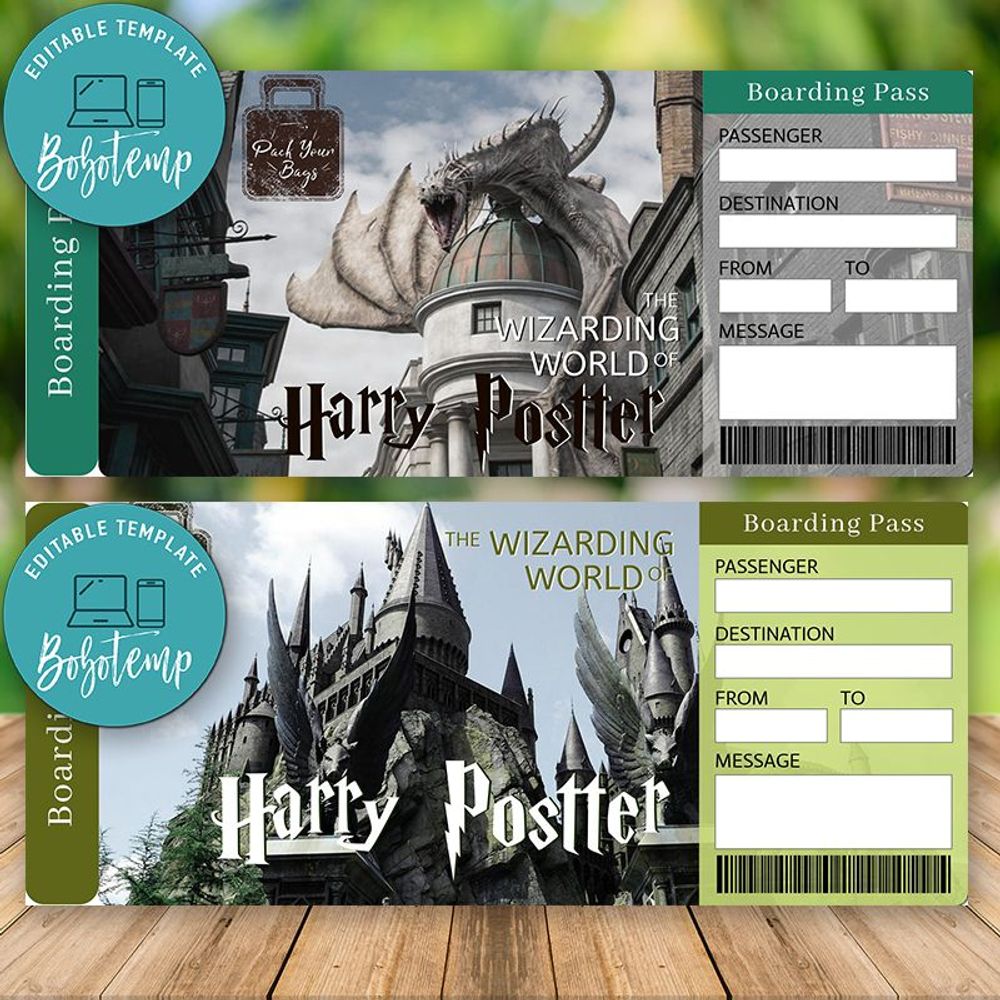 Editable UNIVERSAL STUDIOS Surprise Harry Potter Trip Tickets DIY ...