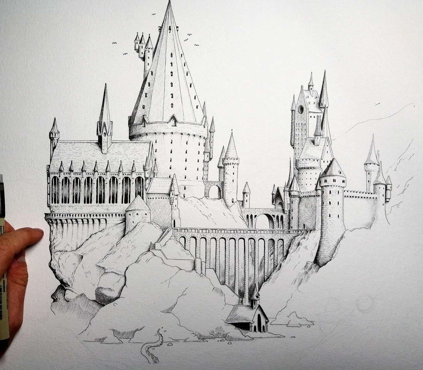 Hogwarts castle drawing.