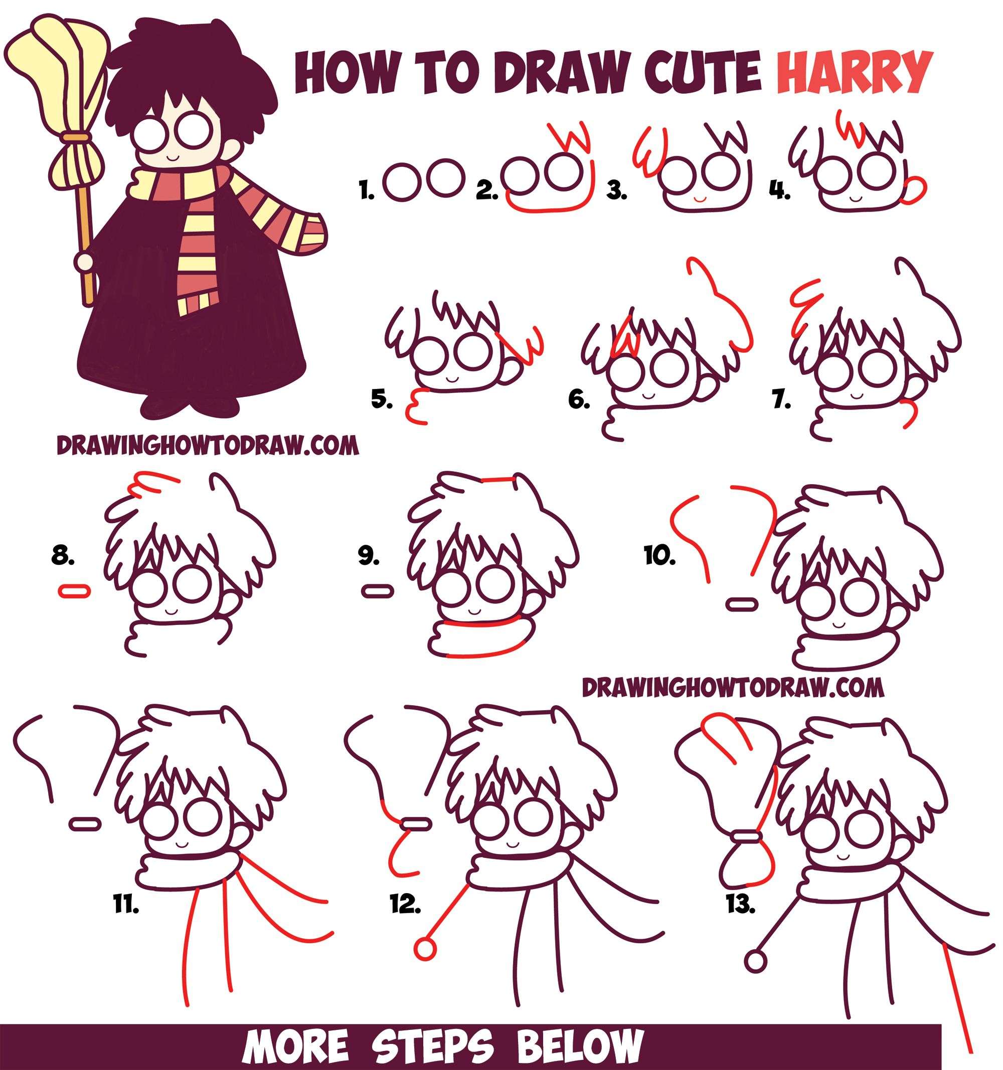 How to Draw Cute Harry Potter (Chibi / Kawaii) Easy Step by Step ...