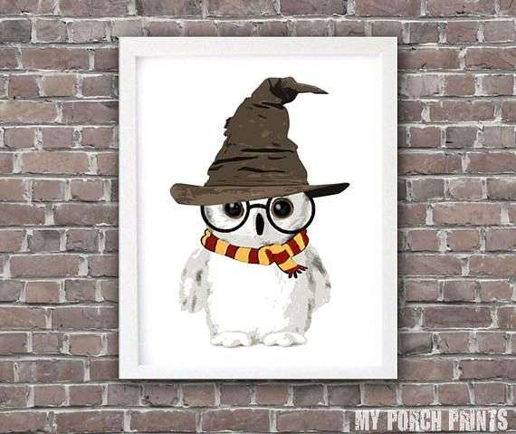 Wizard Baby Owl, Nursery Art, Harry Potter Baby, Hedwig, Mother